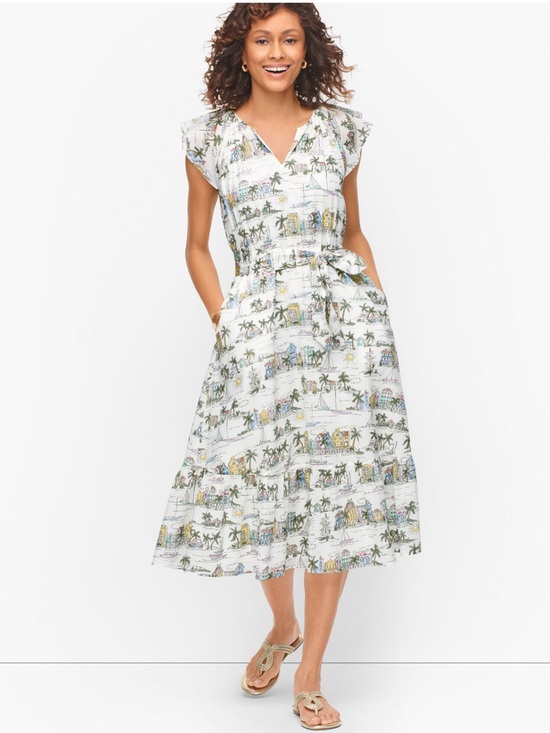 Talbots Dresses & Skirts - NWT Talbots Ruffle Fit & Flare Dress- SCENIC CURAÇAO Size 6P